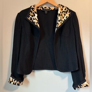 St. John Black Blazer with Animal Print Collar and Cuffs